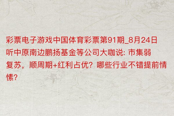 彩票电子游戏中国体育彩票第91期_8月24日听中原南边鹏扬基金等公司大咖说: 市集弱复苏，顺周期+红利占优？哪些行业不错提前情愫？